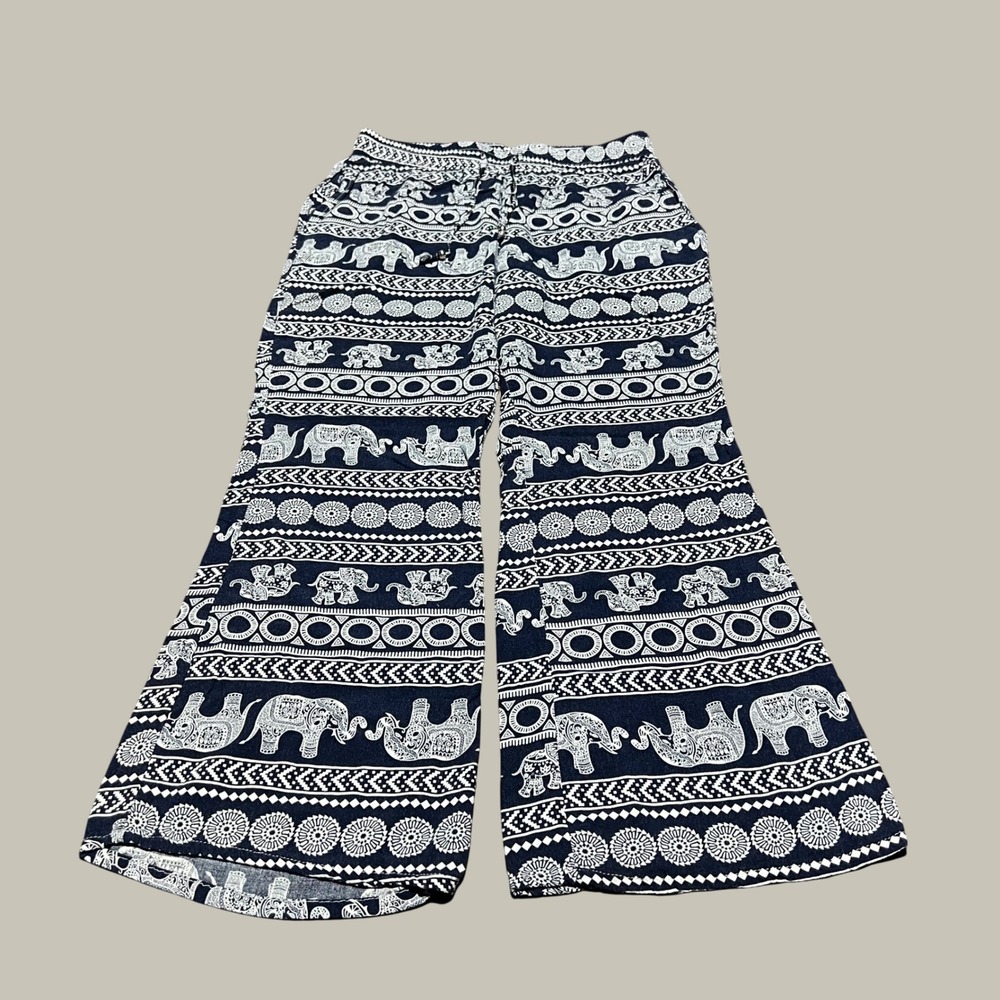 Raya Sun Navy Elephant Print Wide Leg Palazzo Pants Womens Medium Boho Rayon